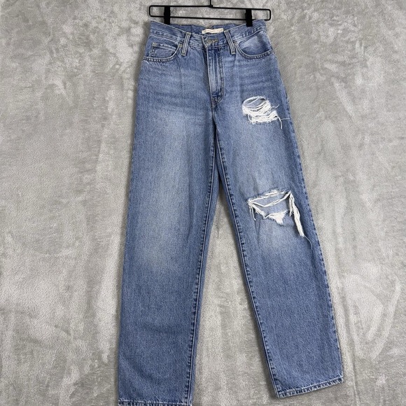 Levis '94 Baggy Jeans Womens 26x30 Blue Distressed Denim Pants - Picture 1 of 16